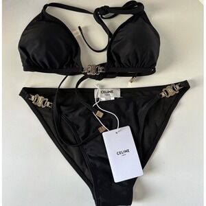 Trendy Black & Gold Bikini Set - Black High Waist Two Piece Swimsuit